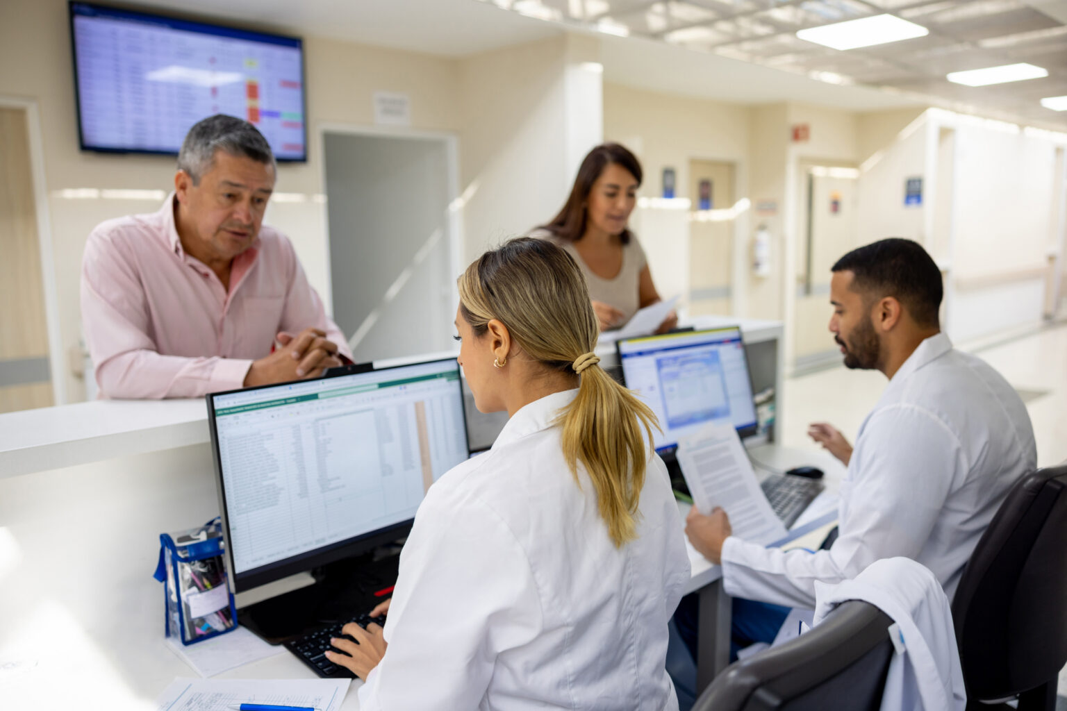 A hospital command centre workstation